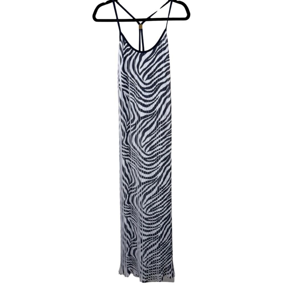 MICHAEL Michael Kors Plains True Navy Zebra Print Pleated Maxi Dress Size 6